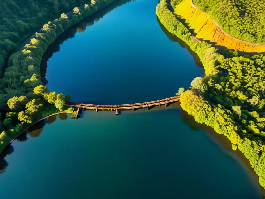 Rediseño entorno zonas mineras: Antigua mina convertida en paisaje exuberante al amanecer, con historia y sostenibilidad en armonía