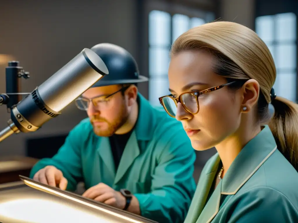 Equipo de conservadores utilizando tecnología de inteligencia artificial para restaurar una joya histórica