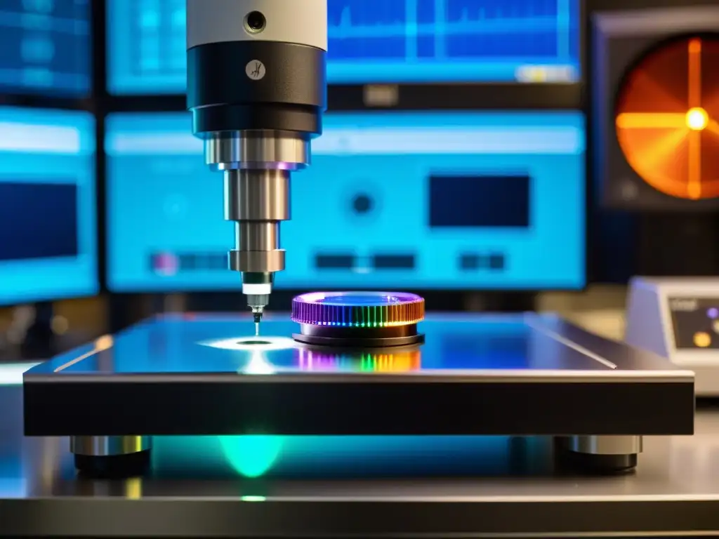 Calibración óptica con cristal de zafiro: precisión y pericia Equipo de medición óptica con zafiros en laboratorio de uso especializado