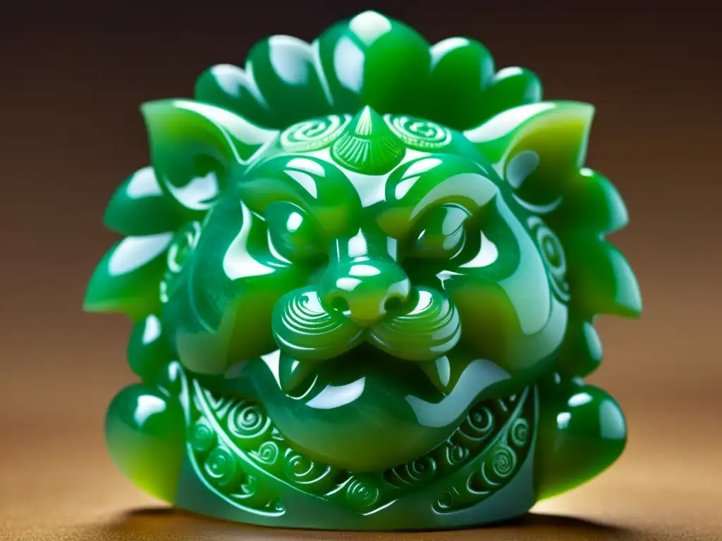 Una escultura de jade con criatura mítica china, detallada y elegante