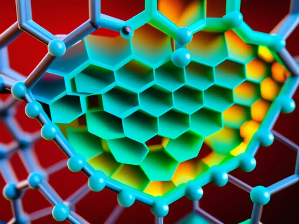 Estructuras químicas de óxidos en detallada imagen de alta resolución, con patrón hexagonal y átomos visibles en variados colores