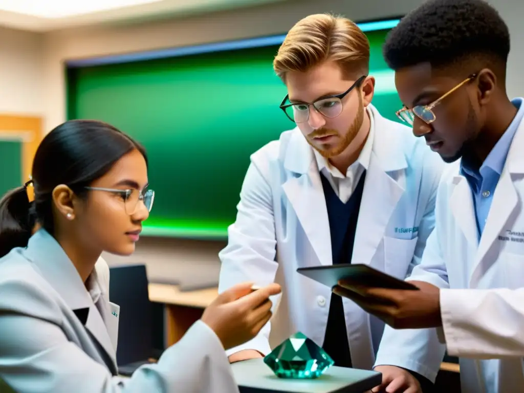 Estudiantes en laboratorio examinan en detalle un modelo 3D de una gema