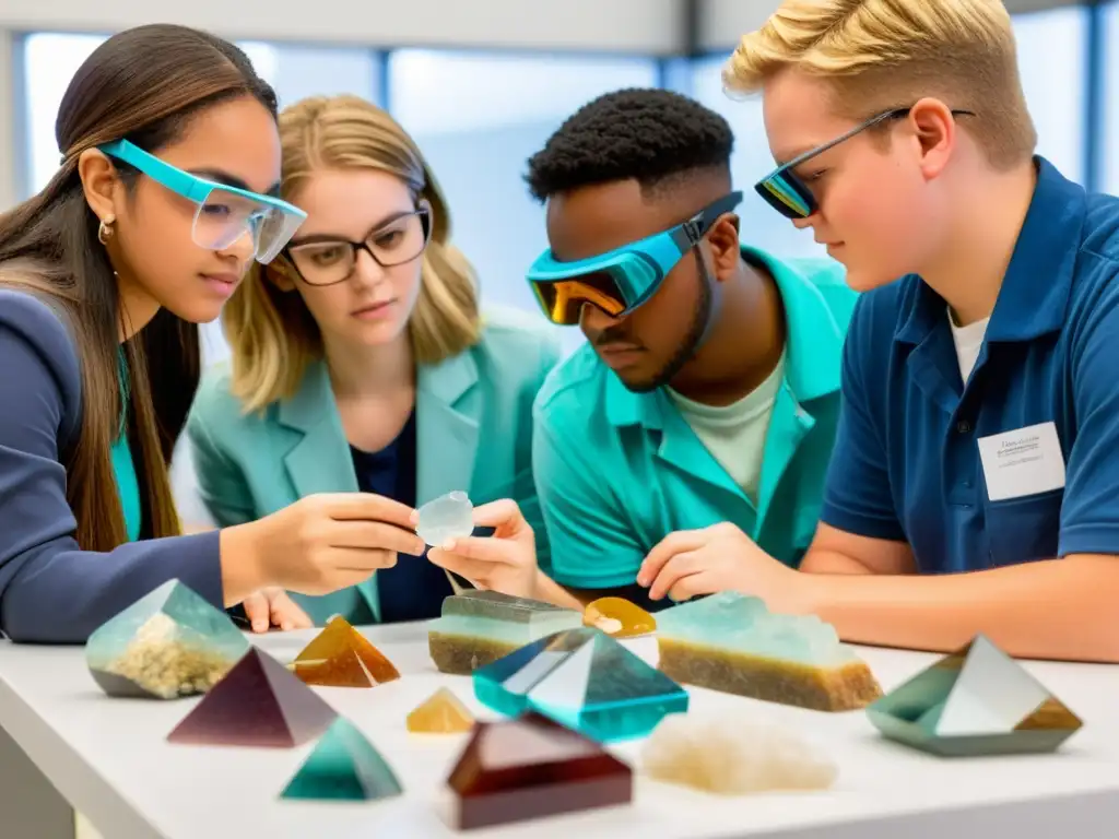 Estudiantes explorando minerales en cursos de verano en laboratorio educativo