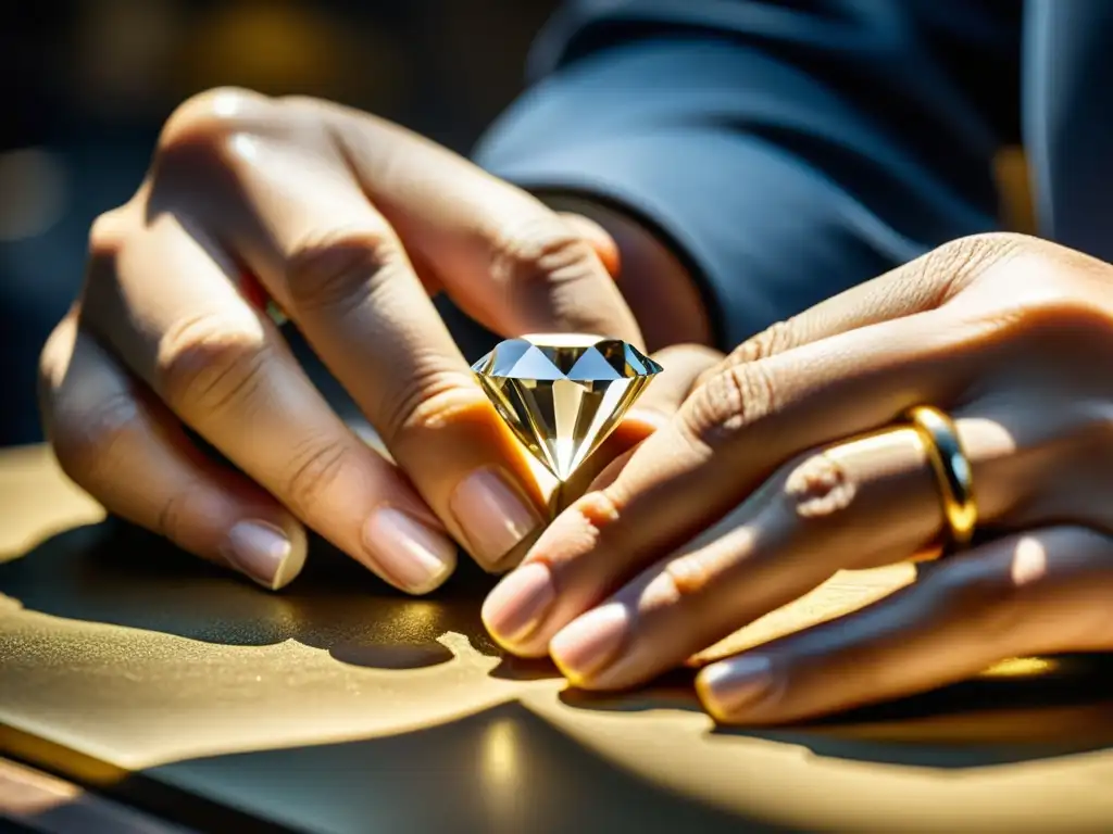 Un experto artesano engasta un diamante exquisito en un anillo de oro, destacando la artesanía de las subastas de alta gama joyería