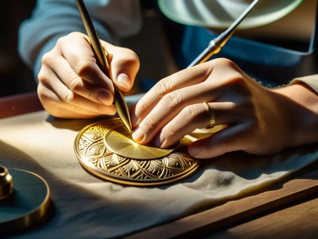 Un experto artesano restaura con precisión una joya antigua, mostrando su destreza en la restauración de joyas antiguas seminarios