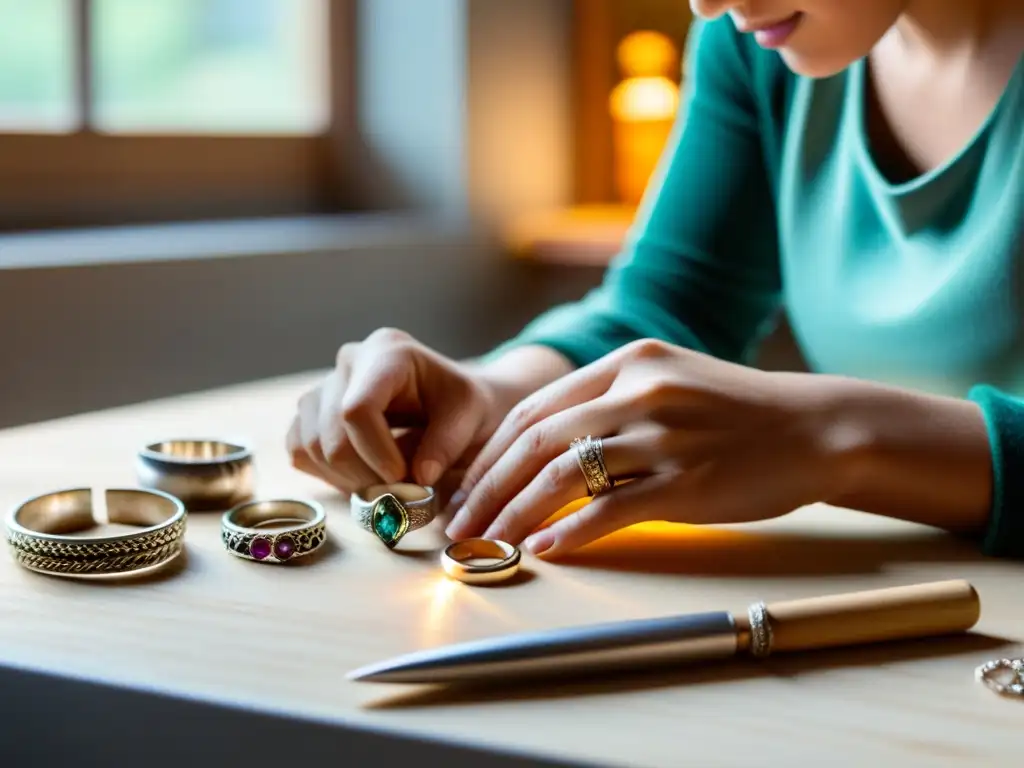 Un experto artesano crea joyería sostenible con pasión y ética, utilizando materiales responsables y cuidando cada detalle