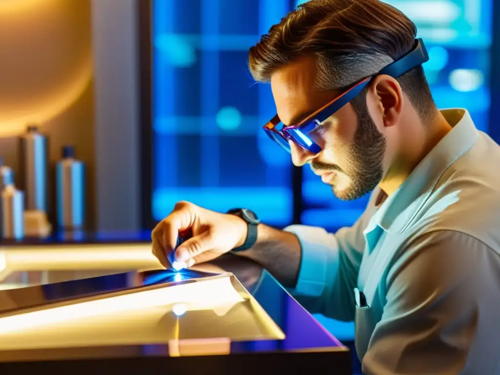 Un experto en el corte y pulido de gemas da forma meticulosa a un raro zafiro vibrante utilizando técnicas avanzadas