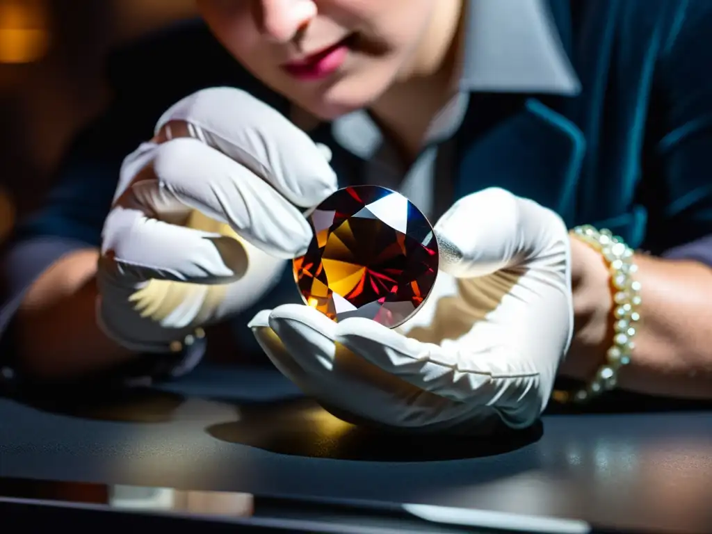 Un experto en gemas examina con precisión una piedra preciosa bajo una luz brillante