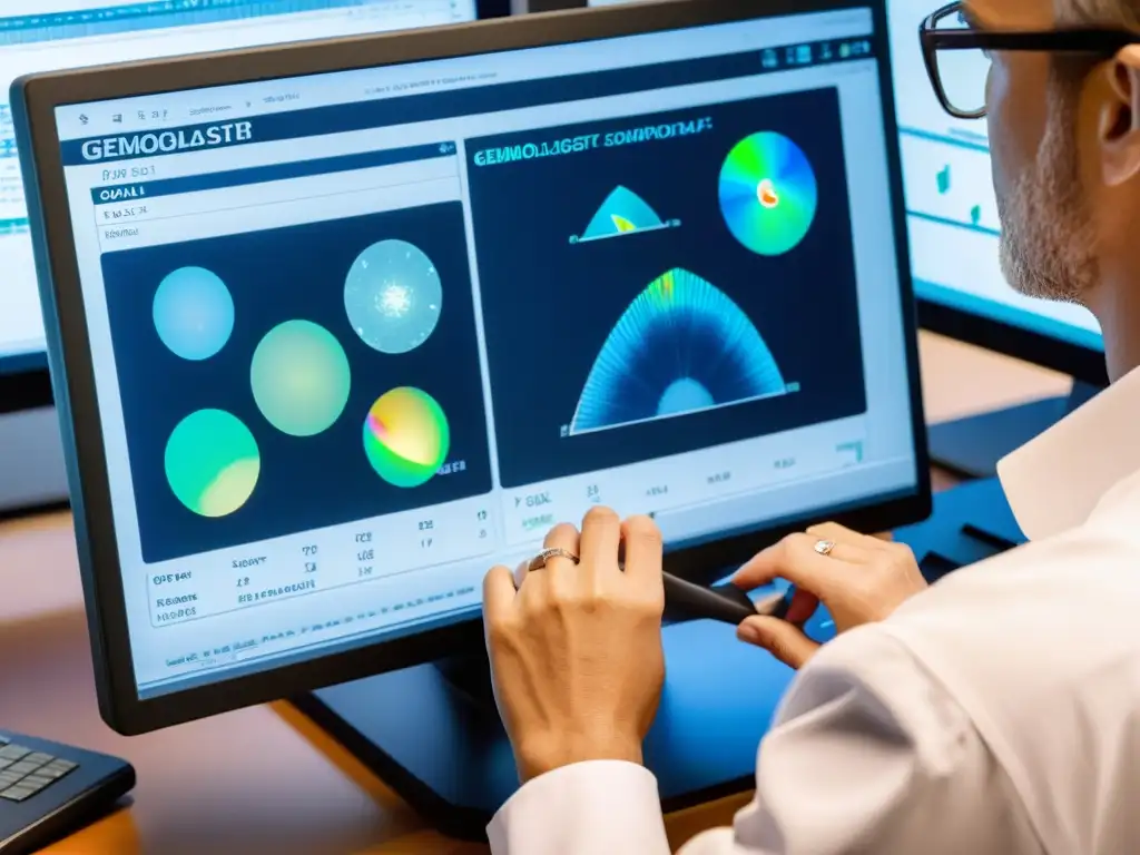 Un experto en gemología utiliza el software OpalMaster para analizar características de diferentes ópalos