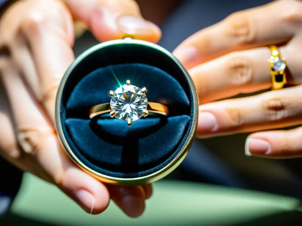 Un experto joyero examina detalladamente un deslumbrante anillo de diamantes