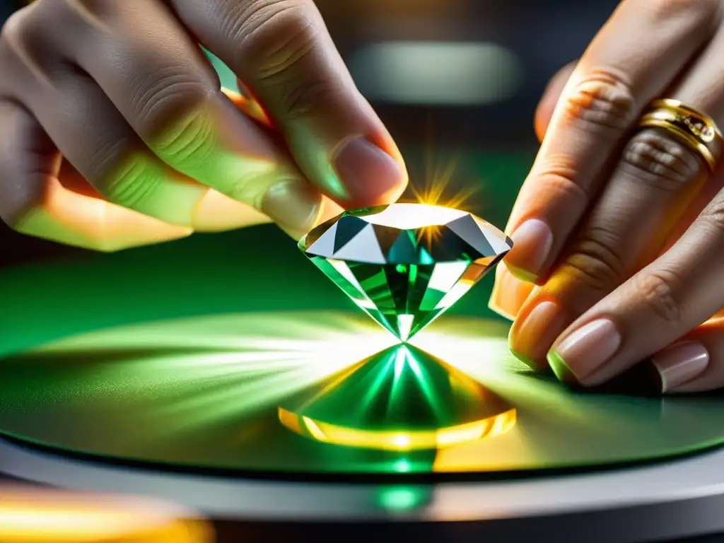 Un experto joyero moldea con precisión un diamante en corte marquise, reflejando el arte y la destreza en la joyería fina