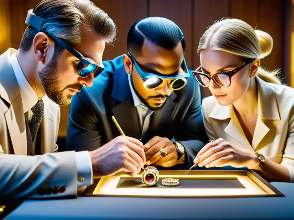 Expertos certificando joyería fina, destacando la inversión segura en joyería certificada