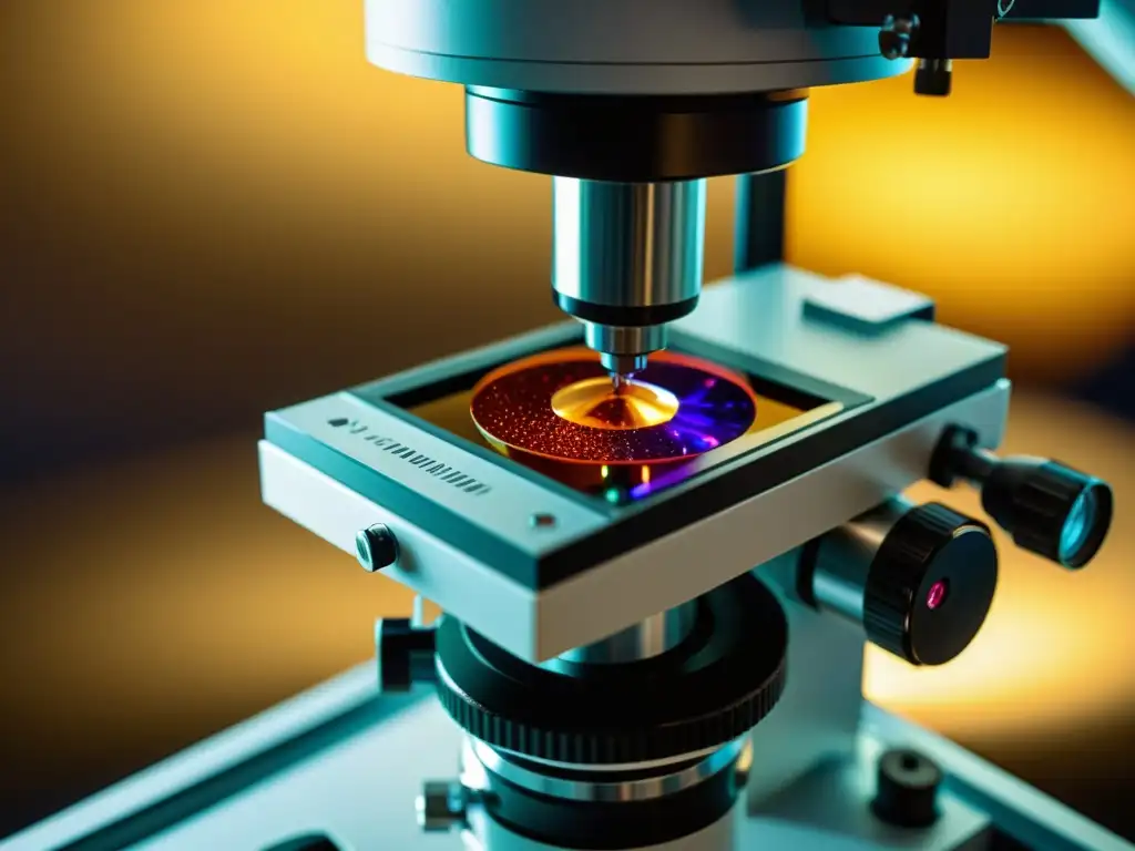 Exploración detallada de piedras preciosas en microscopio, resaltando su belleza natural y estructuras internas
