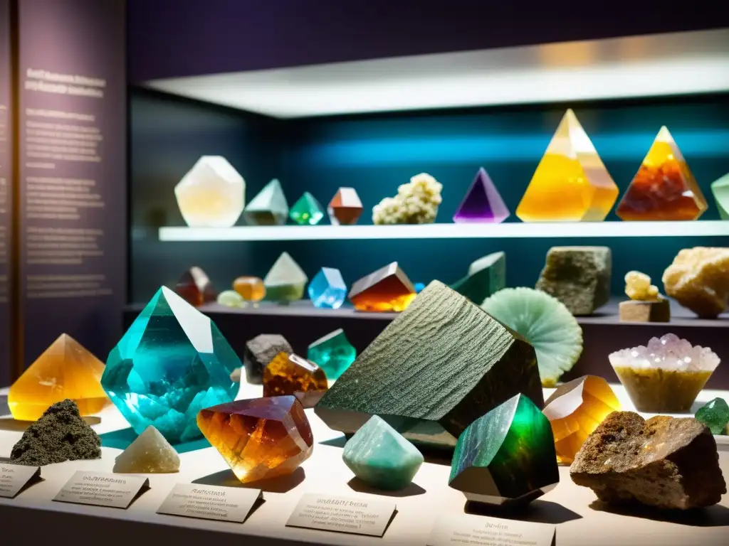 Exposiciones minerales conservación planeta: Fotografía de minerales y gemas en una exhibición vibrante