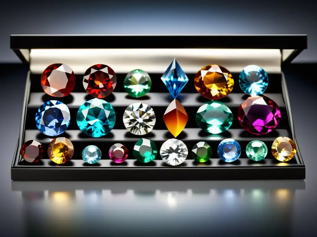 Exquisita colección de gemas raras en un entorno educativo y deslumbrante Una exquisita exhibición de gemas raras en un entorno de museo, resaltando su belleza natural