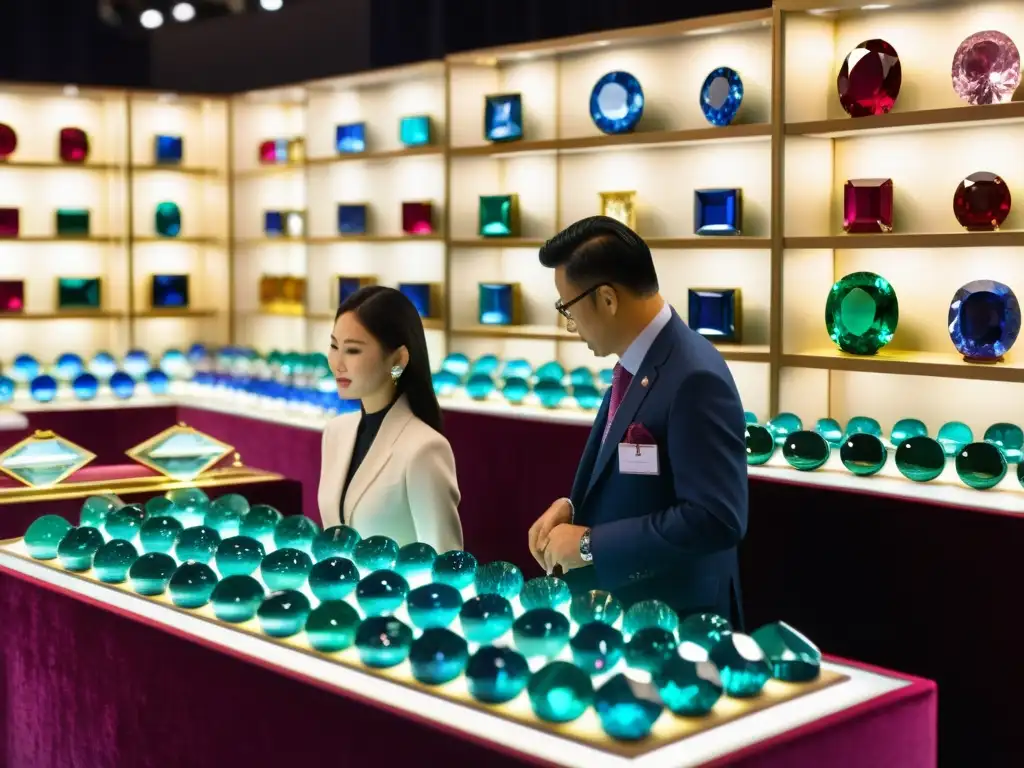 Ferias de minerales y gemas en Asia: Una bulliciosa feria asiática muestra una deslumbrante variedad de piedras preciosas en vibrantes colores