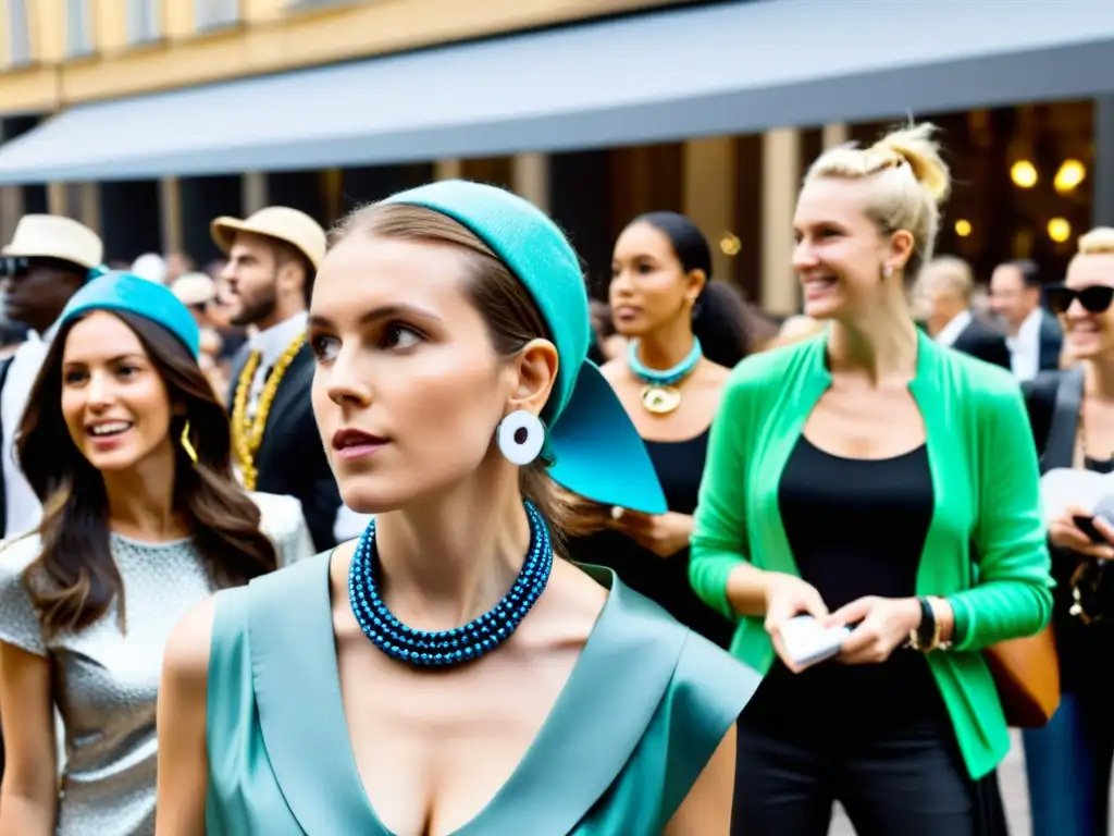 Flash mob de marketing de guerrilla para joyerías con joyas de materiales reciclados, cautivando a la multitud en la plaza de la ciudad