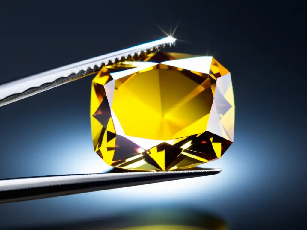 Un gemólogo examina un deslumbrante diamante amarillo bajo la luz natural, resaltando su belleza única