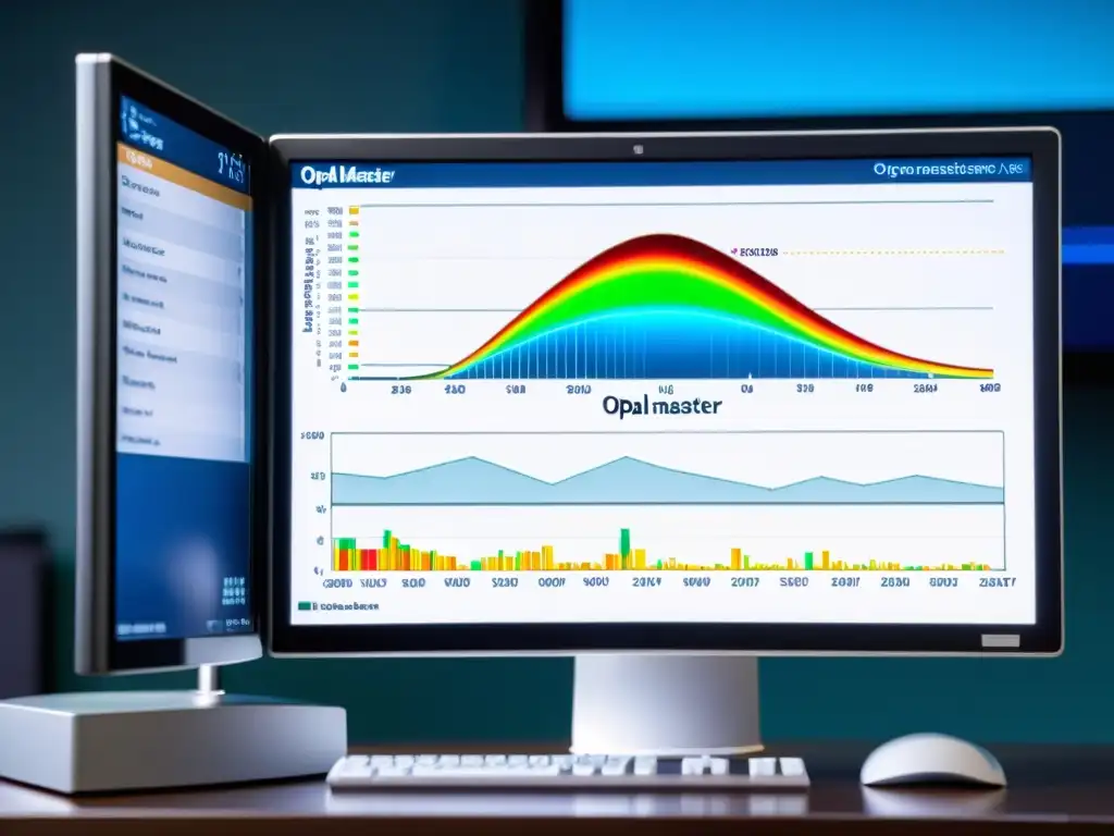 Un gemólogo profesional utiliza el software OpalMaster para analizar y caracterizar opales con equipo gemológico especializado en el fondo