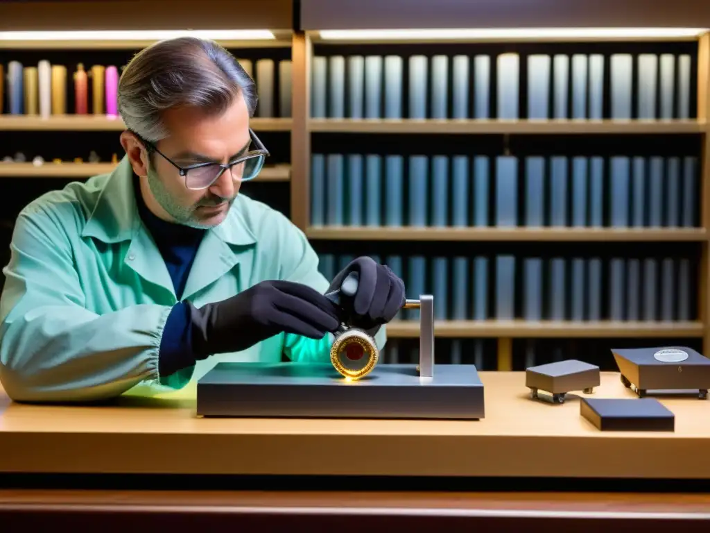 Un geólogo realiza pruebas de resistencia en una gema, iluminando su estructura interna