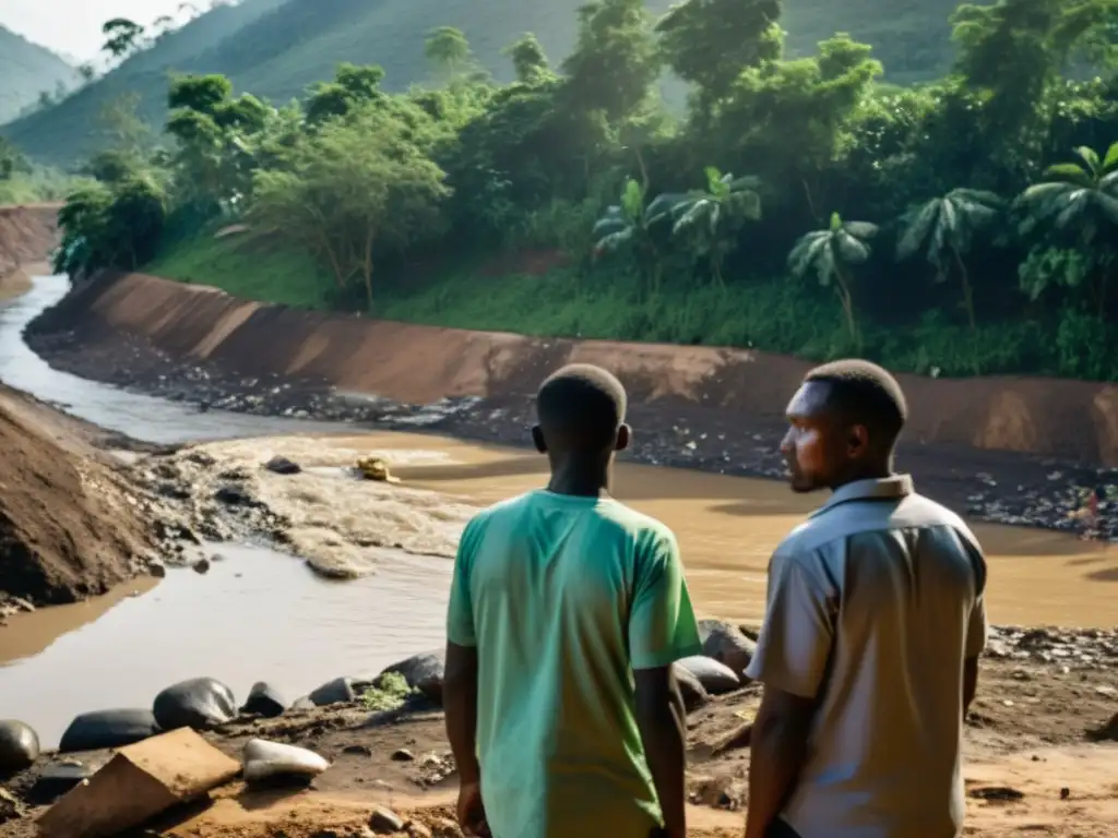 Grupo comunitario preocupado observa río contaminado por extracción minera