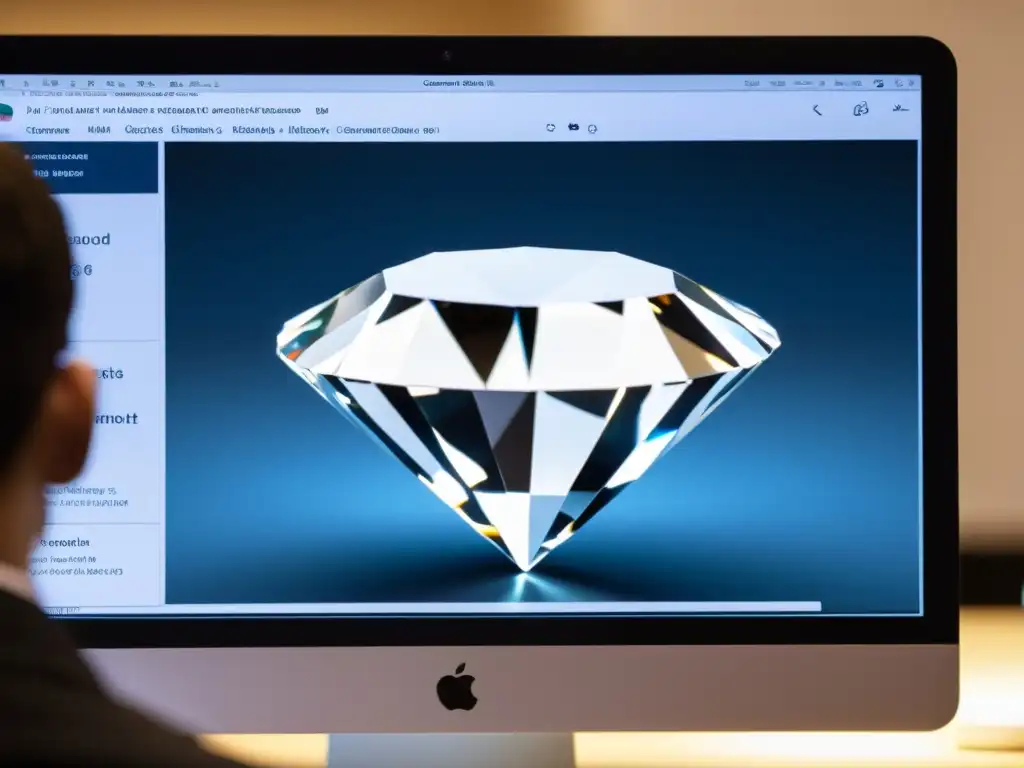 Grupo de estudiantes analizando un modelo 3D de un diamante en clase virtual de gemología, resaltando las ventajas de estudiar gemología virtualmente