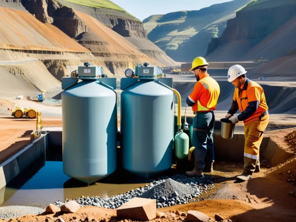 Un grupo de mineros instala filtros de agua portátiles en un entorno minero desafiante