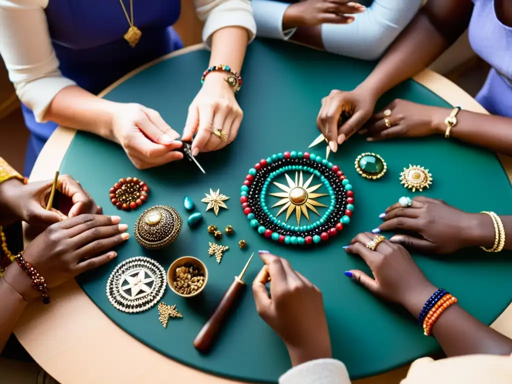 Un grupo de personas concentradamente creando joyería en talleres terapéuticos