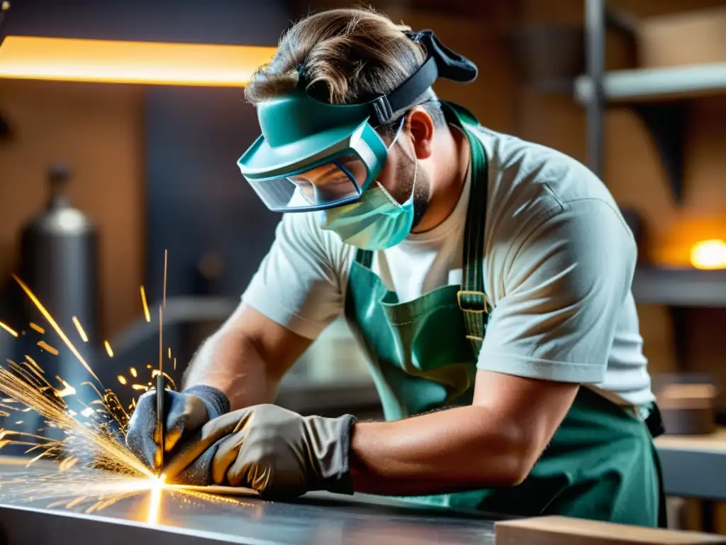 Un hábil artesano corta con precisión un barra de metal precioso usando sierras para cortar metales preciosos, con concentración y destreza