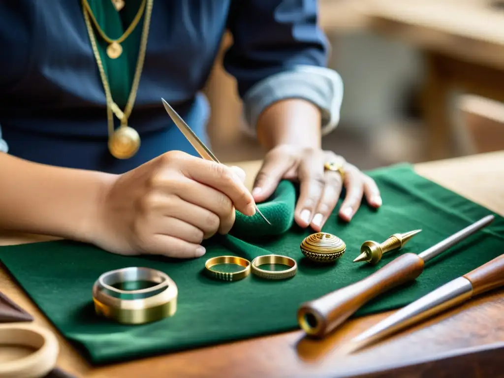 Artesano creando joyería ética con destreza Un hábil artesano trabaja con cuidado en la creación de joyería ética, mostrando autenticidad y artesanía tradicional