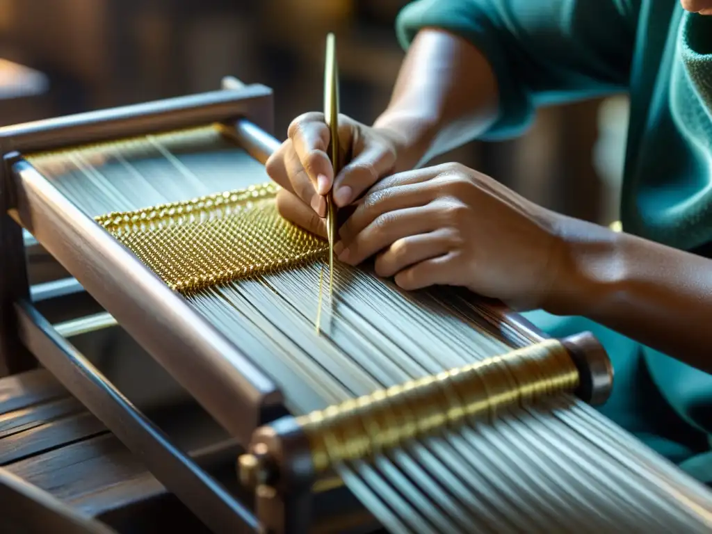 Un hábil artesano entrelaza con destreza hilos de plata y oro para crear una intrincada filigrana