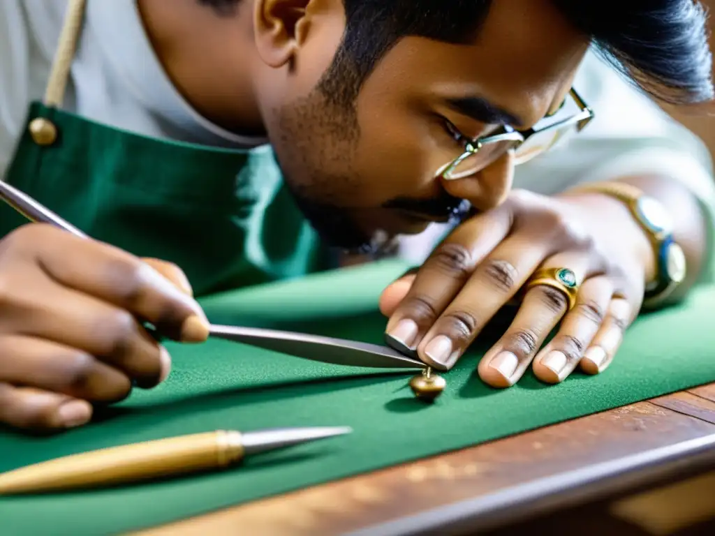 Un hábil artesano crea joyería fina en un taller iluminado