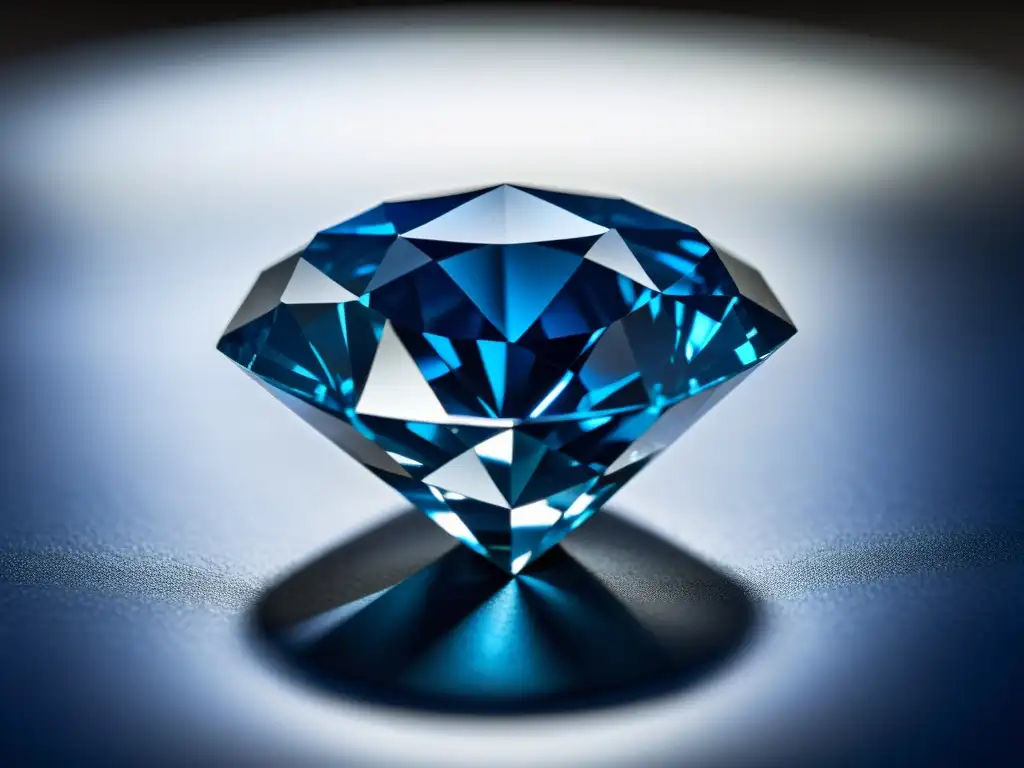 Una imagen detallada del famoso diamante azul francés, rodeado de artefactos históricos y documentos