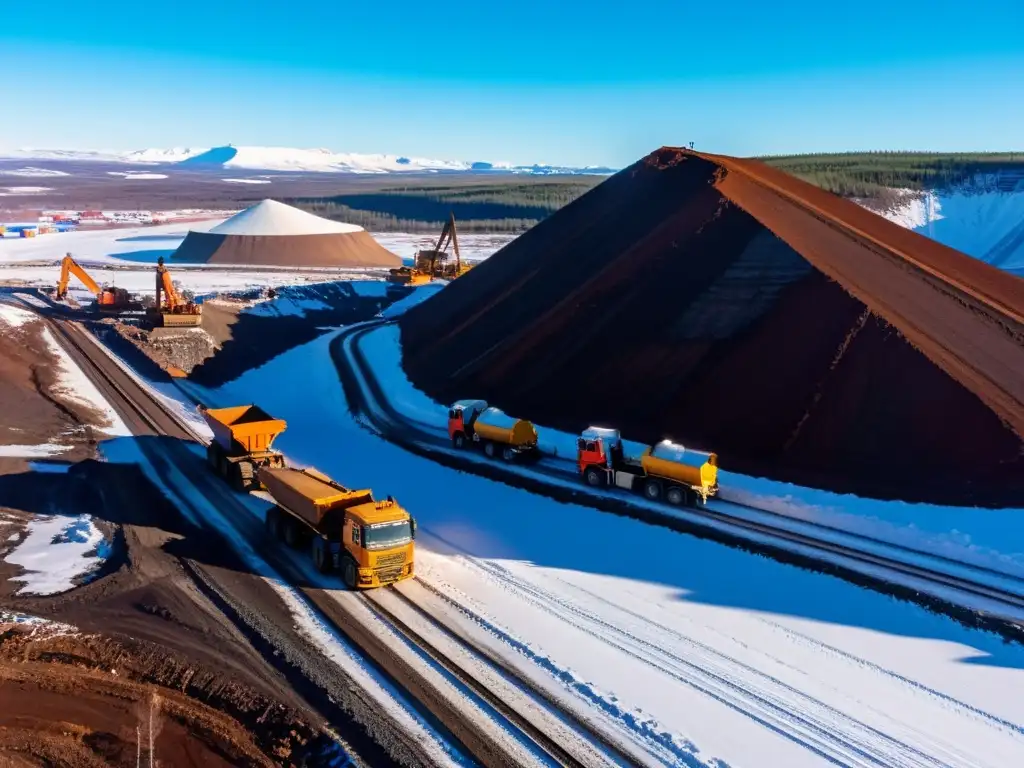 Imagen impactante de la extracción de hierro en Kiruna, Suecia, con majestuosos paisajes y actividad industrial