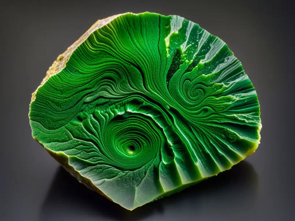 Una impresionante crisocola cruda de intenso verde, con intrincados patrones naturales y capas ondulantes