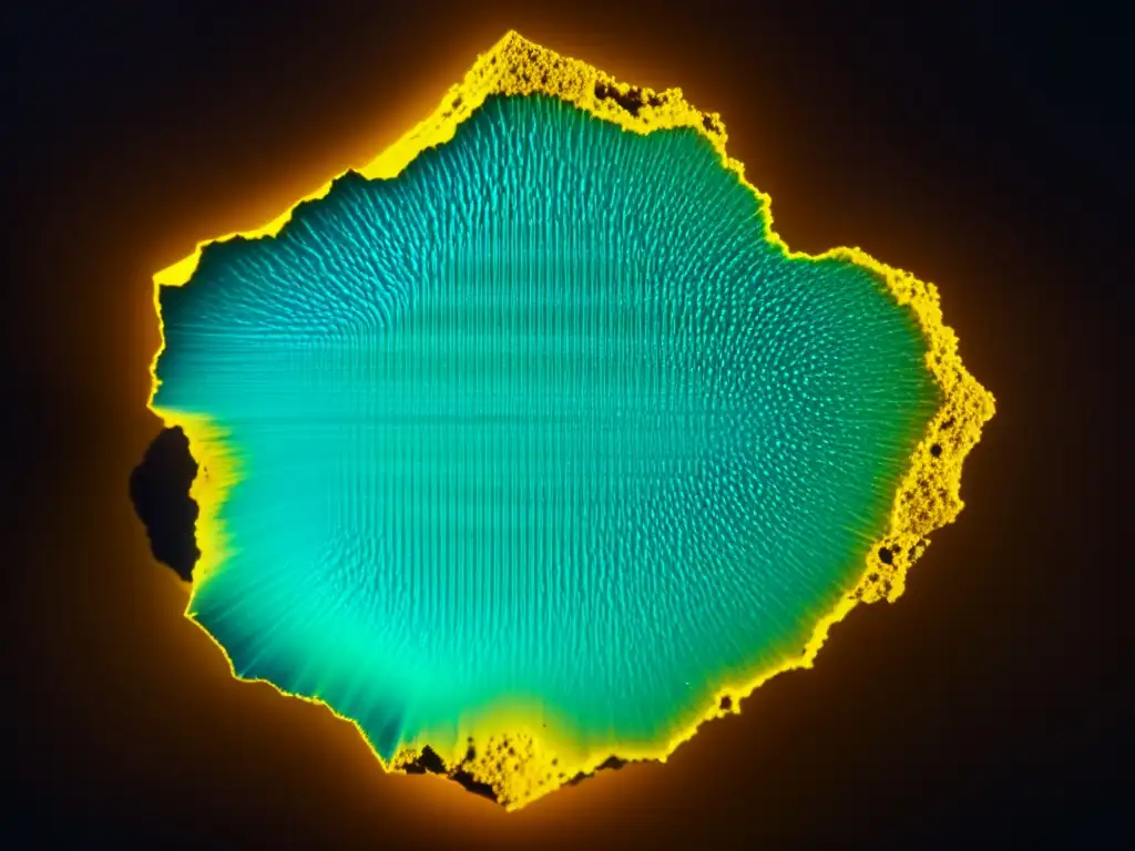 Una impresionante formación mineral radiactiva con una composición atómica única, revelando su belleza natural y propiedades únicas