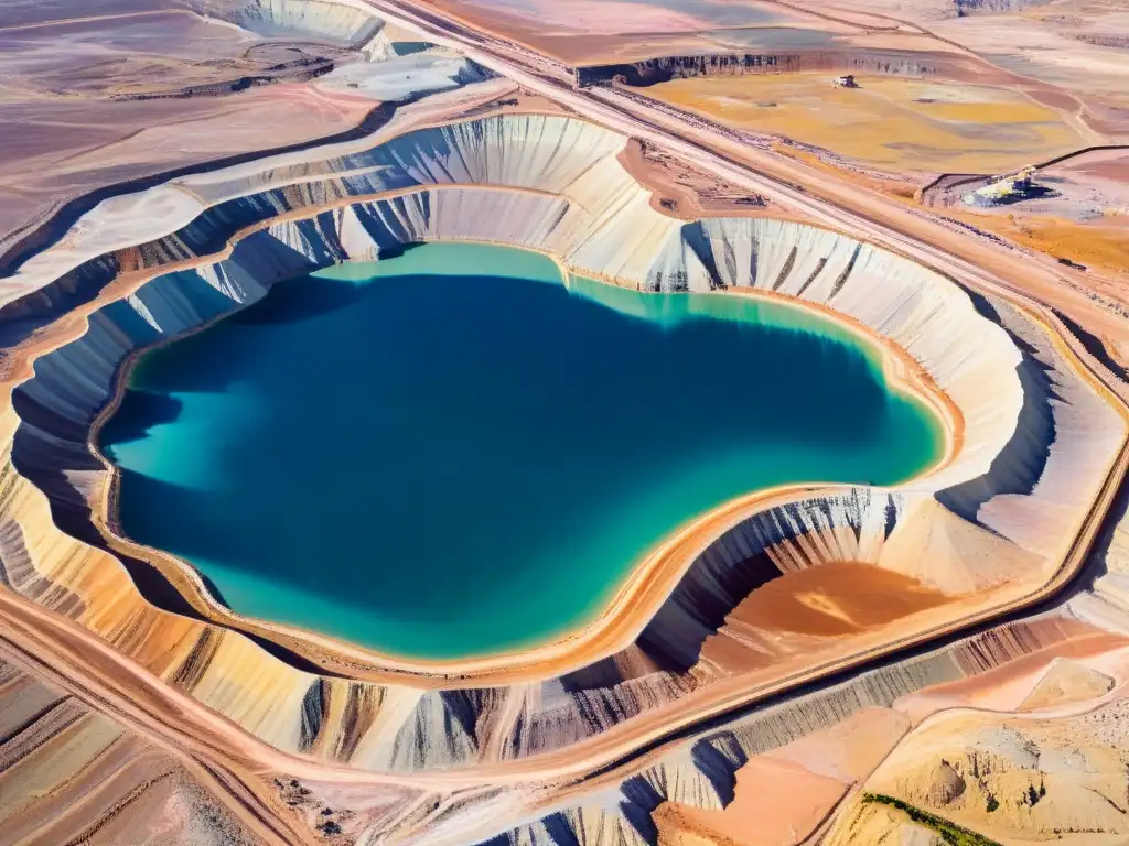 Impresionante imagen aérea de minas de fluorita historia, con maquinaria industrial y vibrantes depósitos de mineral