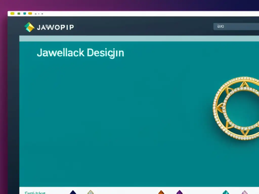 Interfaz de usuario en joyería: herramientas detalladas para crear y personalizar piezas, con colores vibrantes y alta resolución