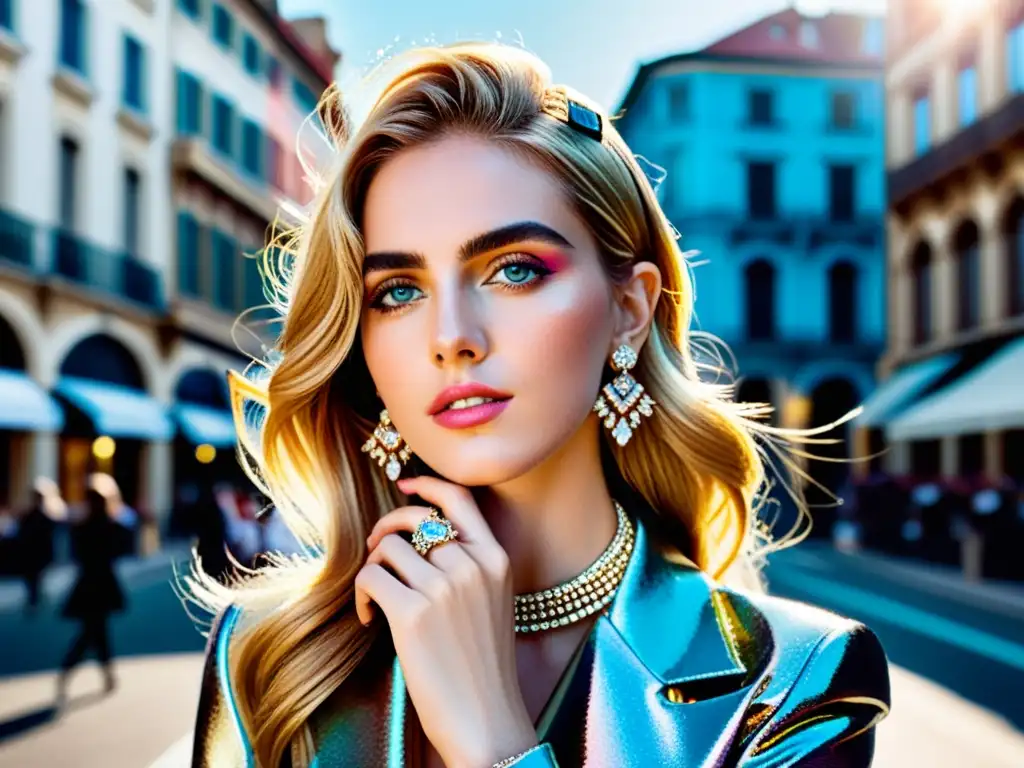 Chiara Ferragni brilla con joyería Swarovski en la bulliciosa ciudad