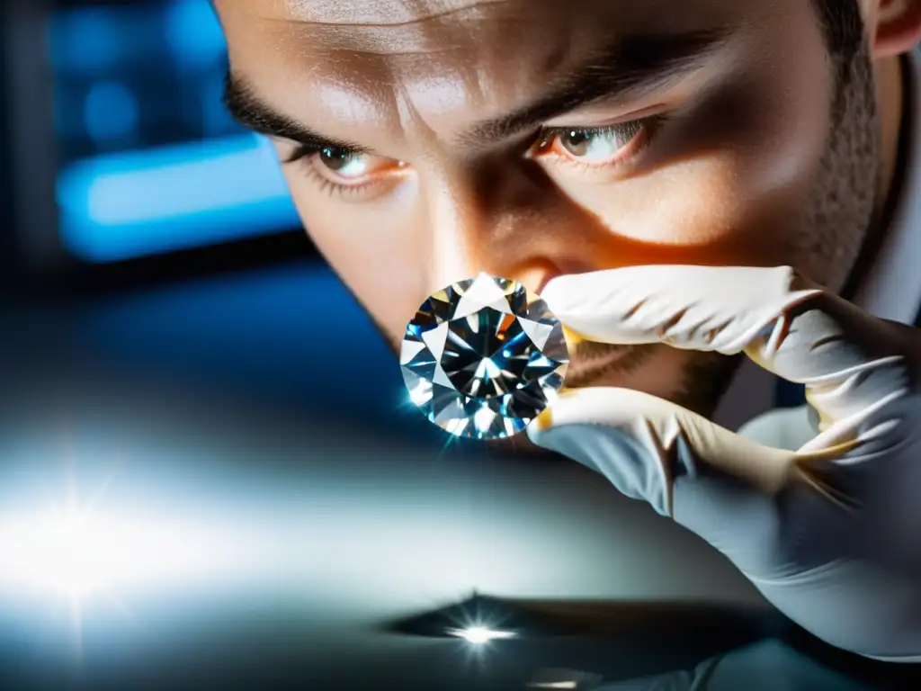 Un joyero examina minuciosamente un diamante bajo luz brillante