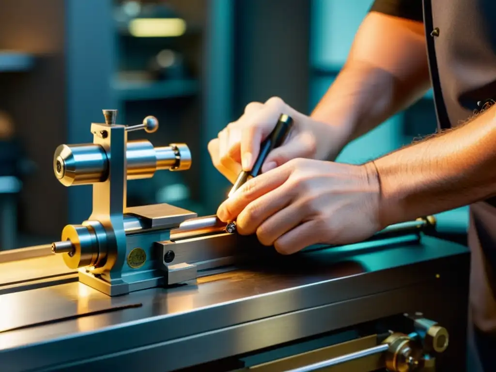 Un joyero experto selecciona con cuidado un torno de alta calidad en su taller, demostrando precisión y dedicación en la artesanía de joyería