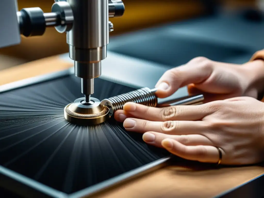 Un joyero experto crea una delicada joya con tecnología avanzada en un taller de joyería, fusionando tradición e innovación