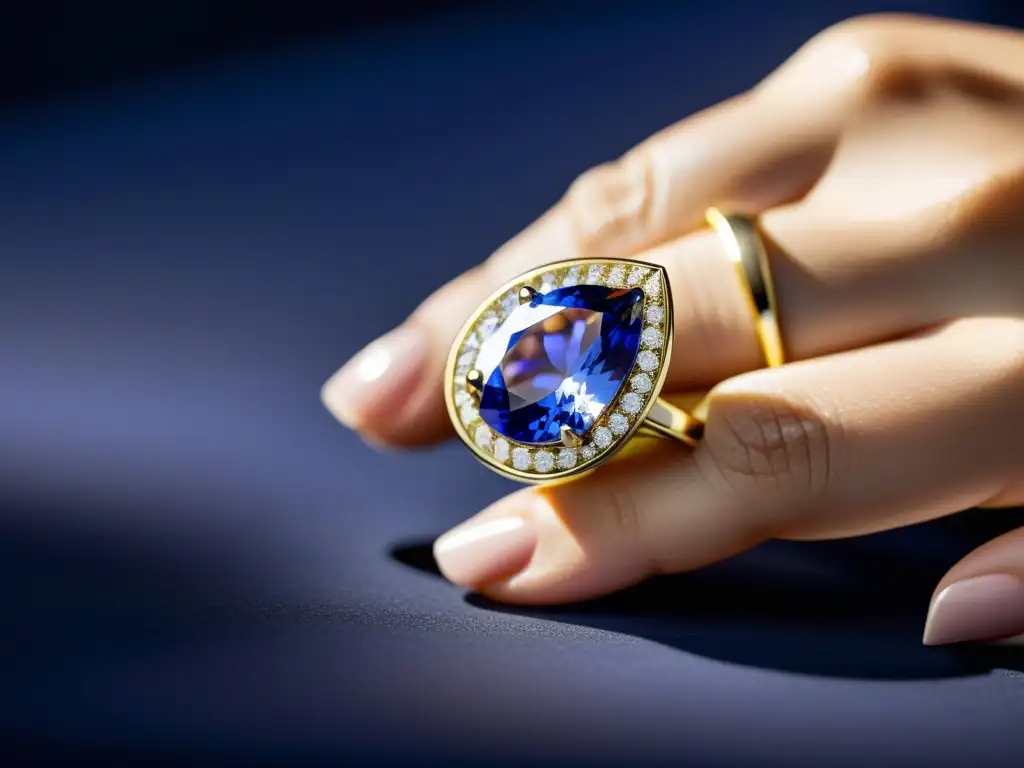 Maestro joyero engasta tanzanita en anillo de oro 18k Un joyero experto coloca con destreza una vibrante tanzanita en un anillo de oro 18k, capturando la artesanía de la joyería contemporánea