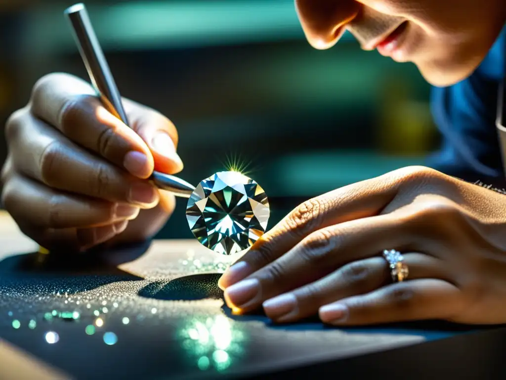 Un joyero experto crea una exquisita collar con diamantes, capturando la esencia de la meticulosa artesanía en joyería