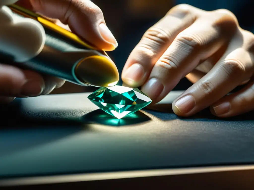 Un joyero experto da forma a un corte marquise con precisión, destacando la artesanía en joyería fina