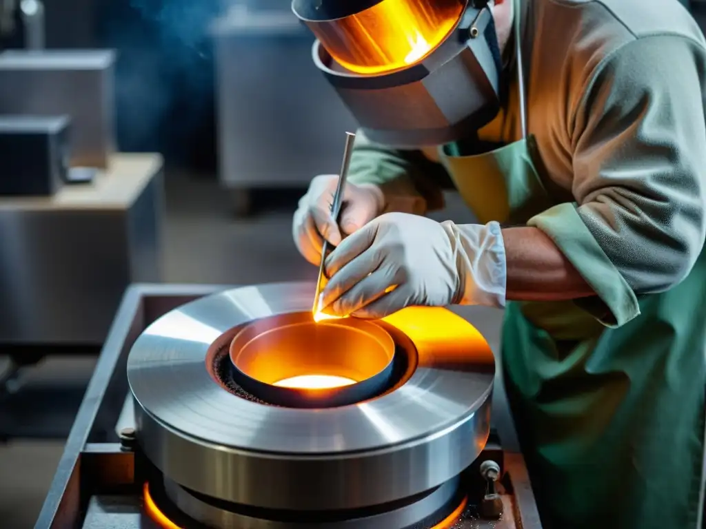 Un joyero experto derrite metal en una máquina de fundición de alta gama