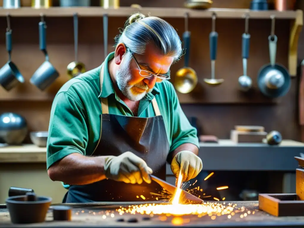 Un joyero experto moldea metales preciosos con habilidad, en un taller tradicional