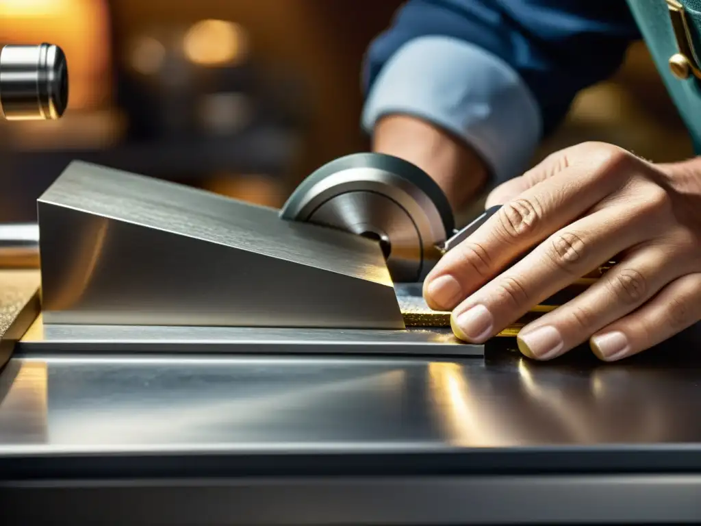 Un joyero experto utiliza sierras para cortar metales preciosos con precisión, mostrando su habilidad y concentración