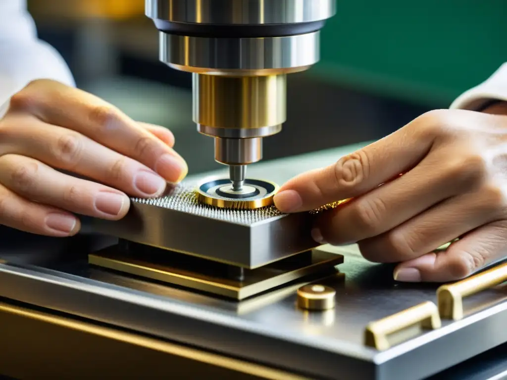 Un joyero cuidadosamente mantiene una máquina de fundición, mostrando precisión y dedicación