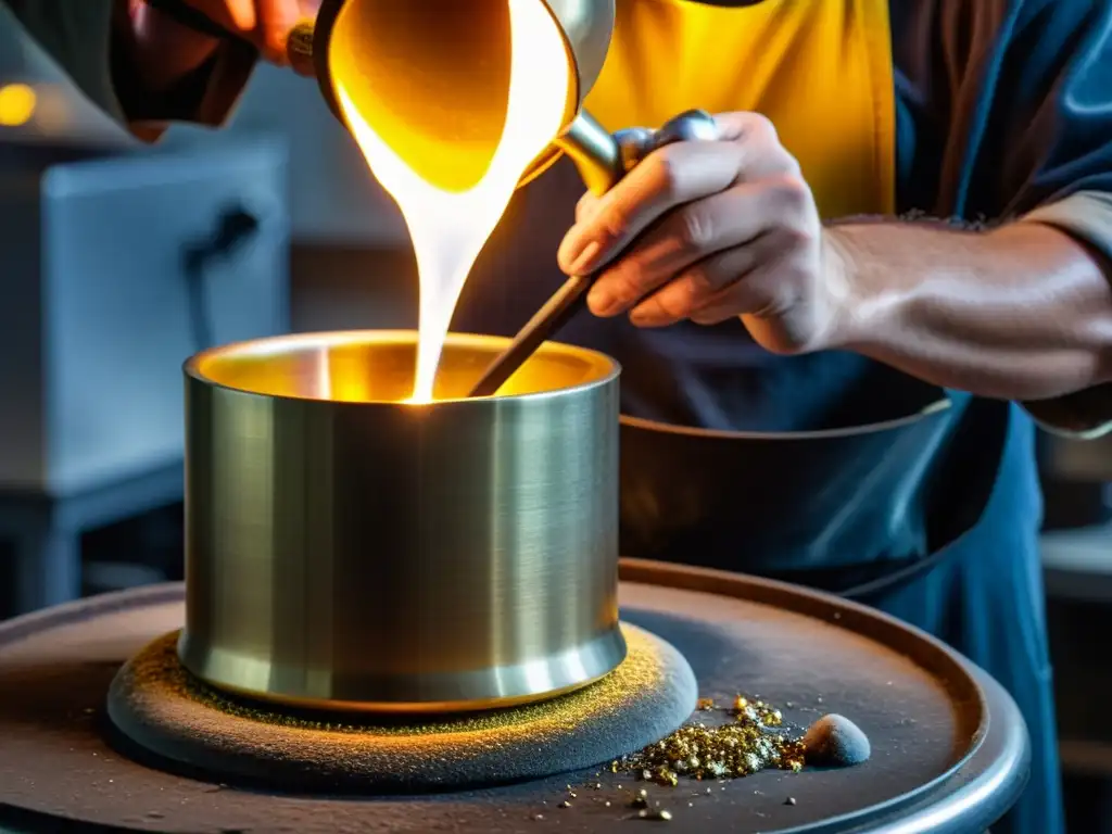 Un joyero fundiendo oro y plata para crear una aleación personalizada, con detalle y precisión